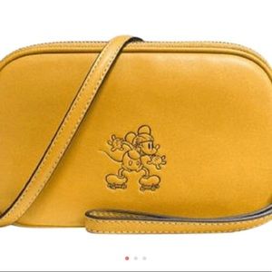 Disney x COACH Mickey Crossbody Clutch Flax Yellow, wrist strap, crossbody strap
